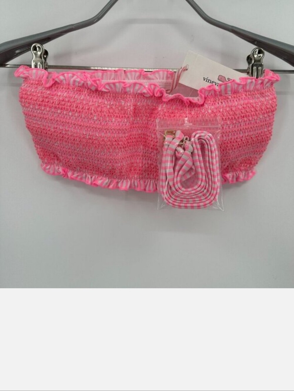 Vineyard Vines Smocked Bikini Swim Top With Matching Bottoms sz L Neon Pink